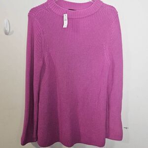 Talbots 100% Cotton Crew Neck Long Sleeve Knit Sweater NWT Women's Pink Size Lar